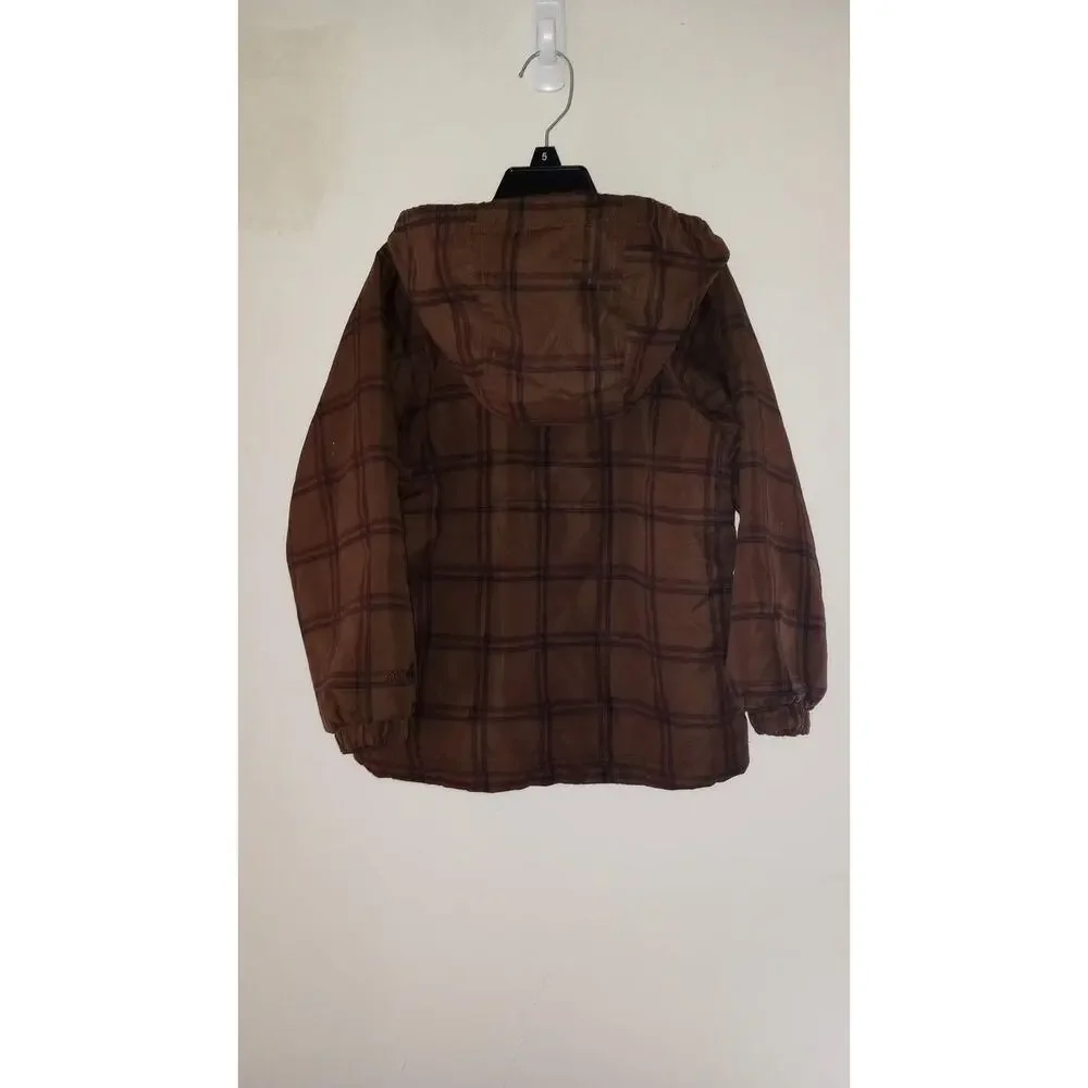 Oshkosh b'gosh Brown Plaid Hooded Fall Pullover Jacket 12
